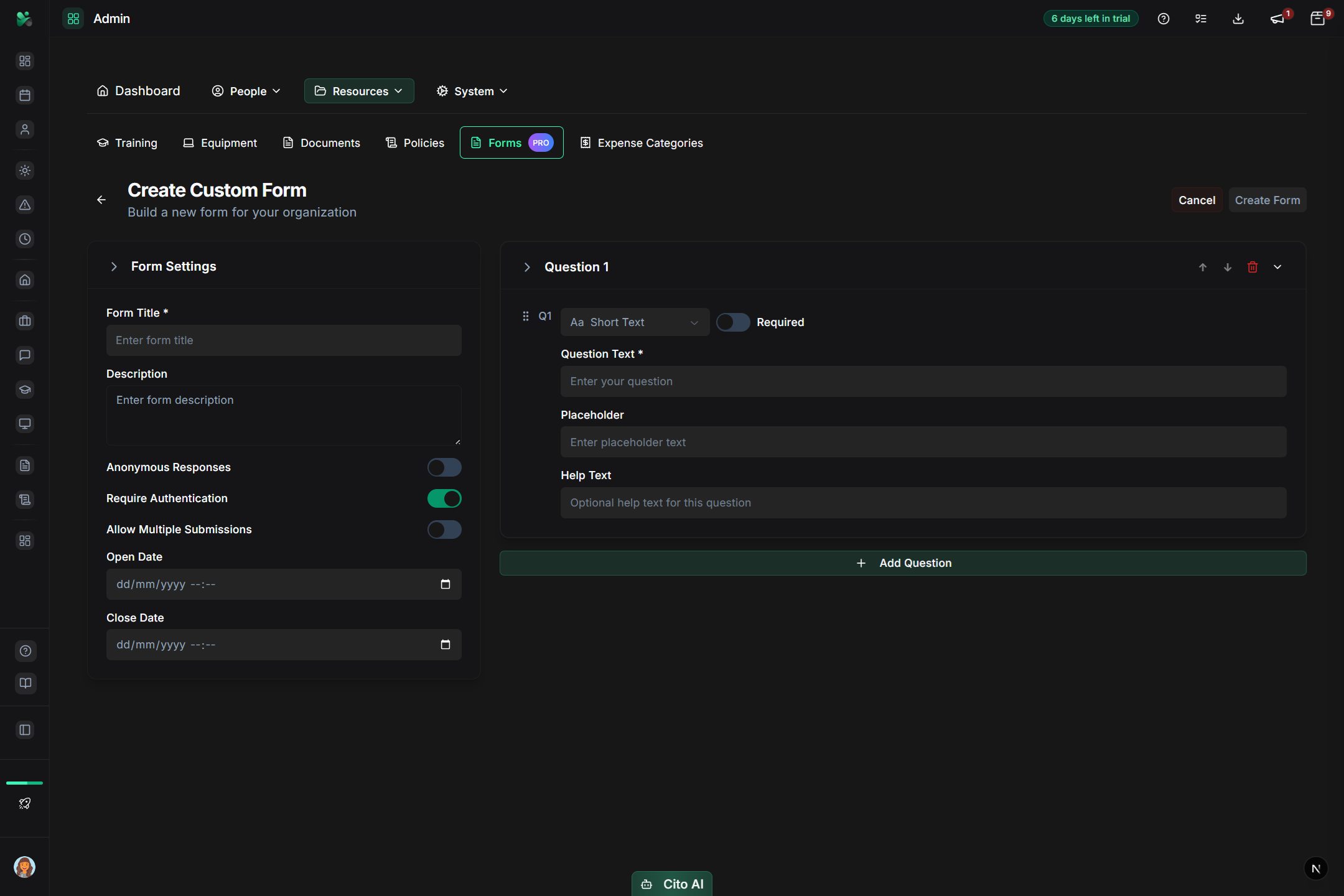 Custom Forms dashboard and interface - Productivity & Collaboration feature for UK small businesses