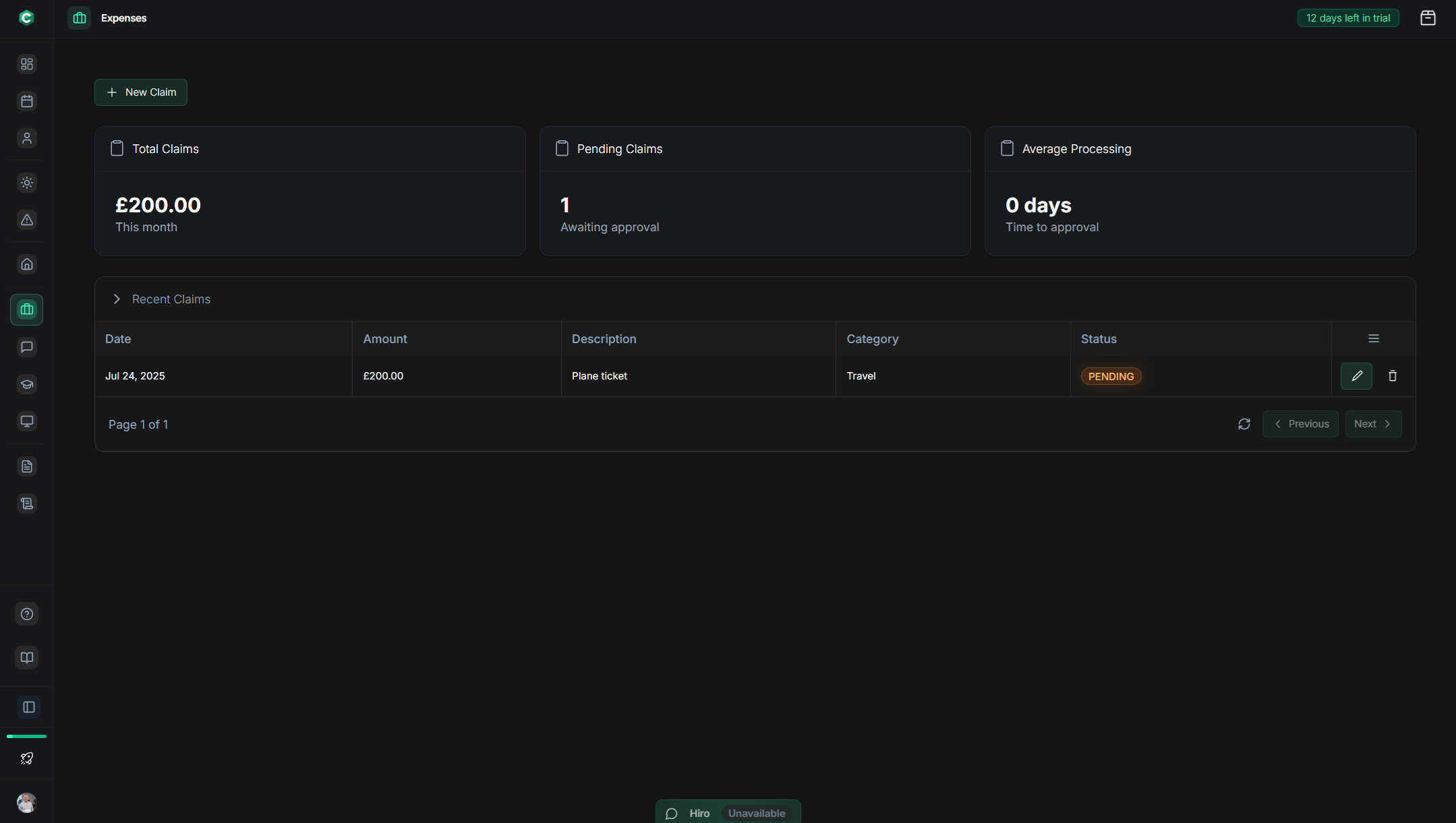 Expense Management dashboard and interface - Finance feature for UK small businesses