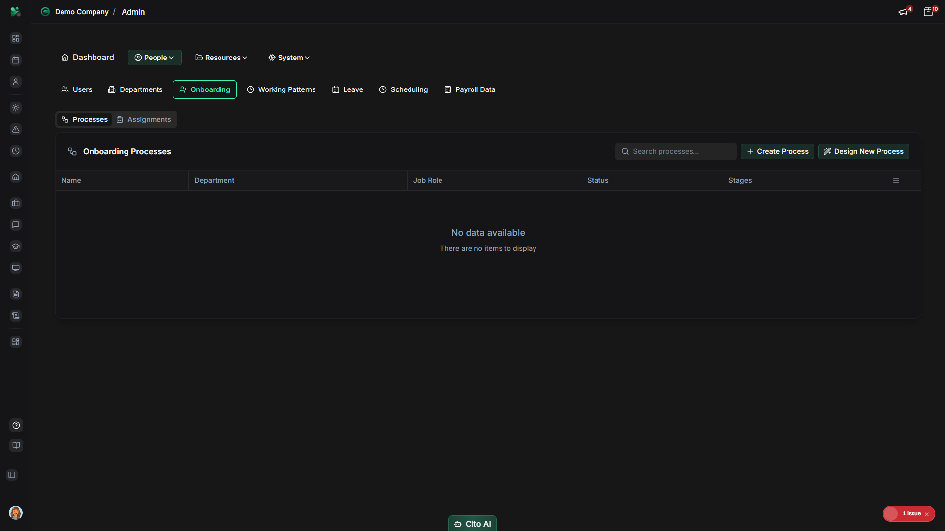 Admin navigation showing Onboarding option