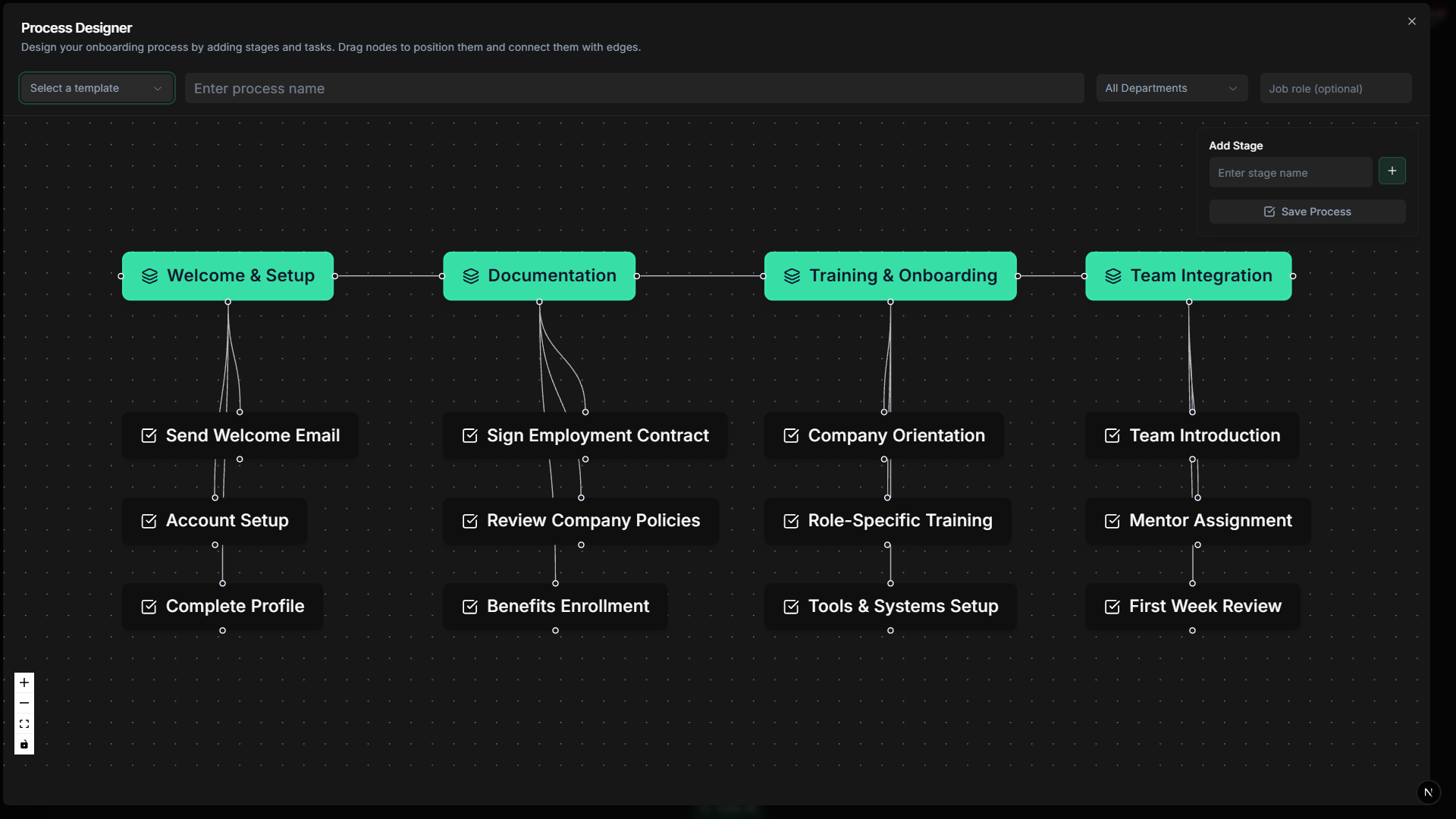 Create onboarding process dialog