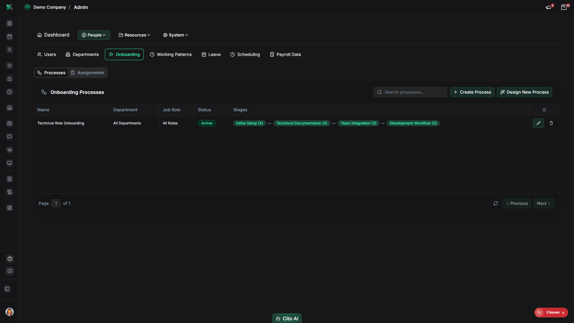 Editing an onboarding process
