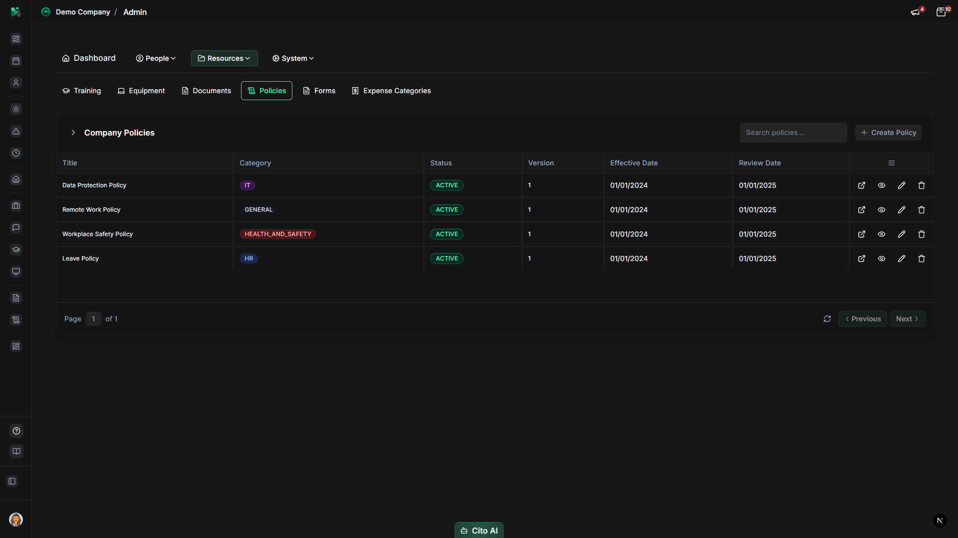 Policy acknowledgment settings