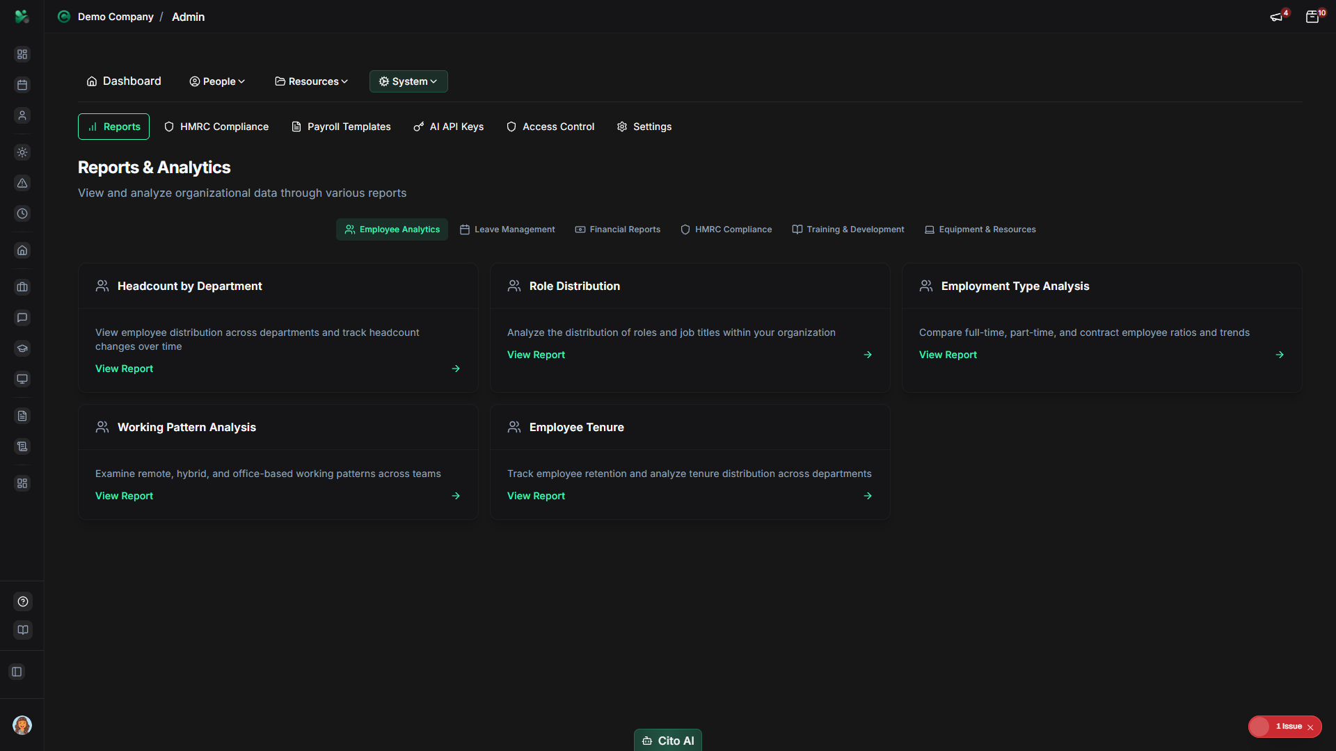 Report filters showing date range and other options