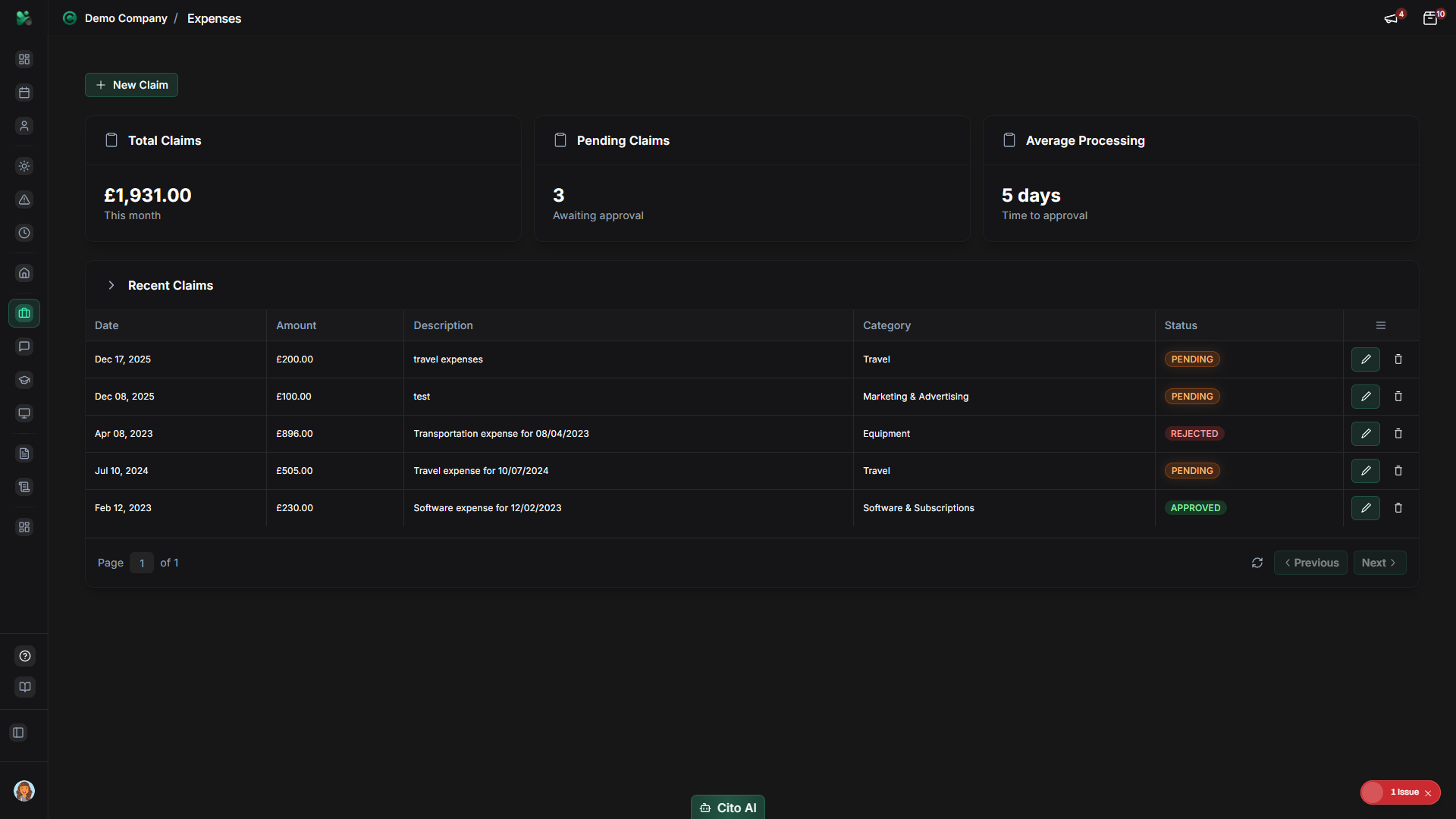 Expense approval interface showing claim details and receipt