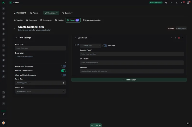 Custom forms in CitoHR