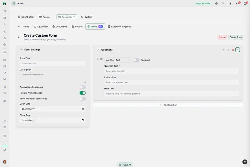 Custom forms in CitoHR