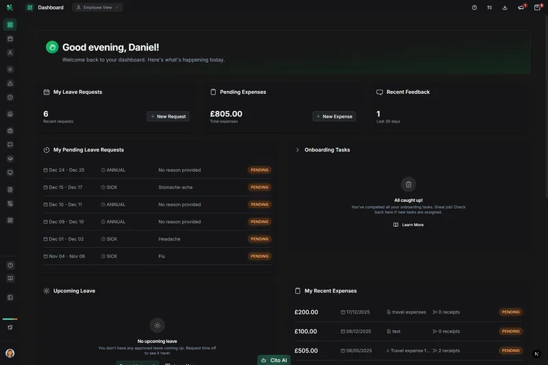 Employee dashboard in CitoHR
