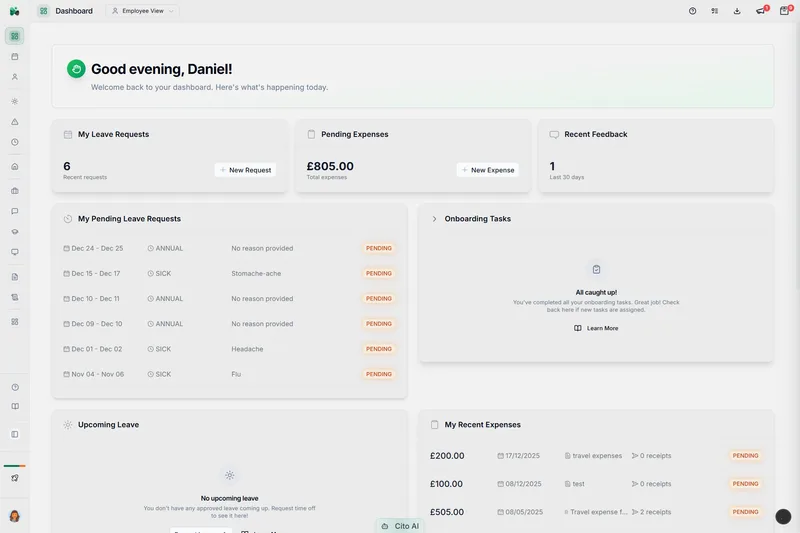 Employee dashboard in CitoHR
