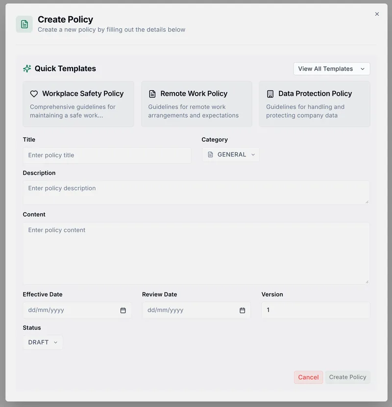 Policy templates in CitoHR