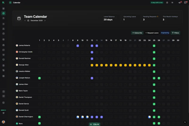 Team calendar in CitoHR