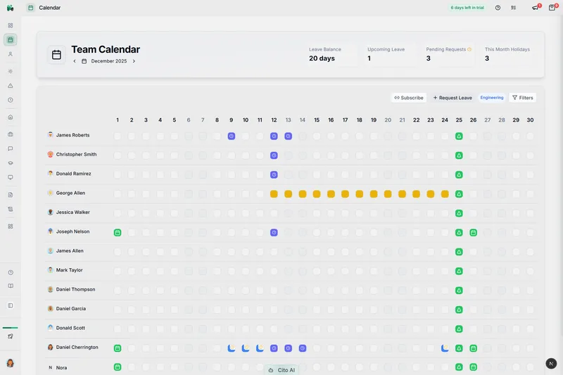 Team calendar in CitoHR