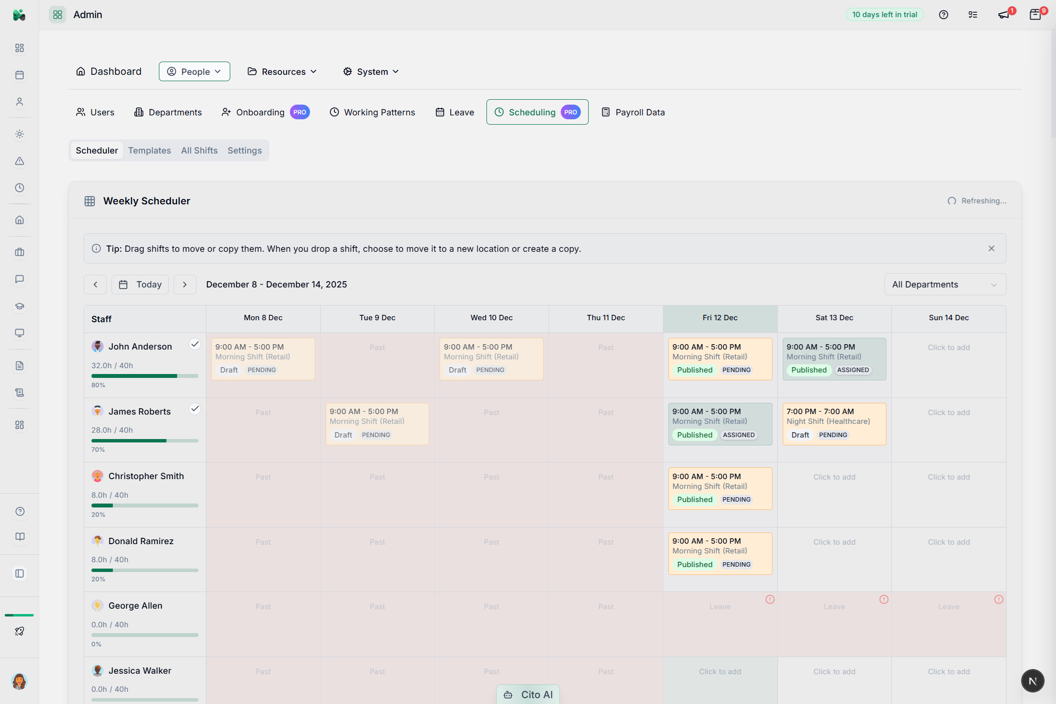 Hr Patterns Configurable Working Patterns - UK HR Software | CitoHR